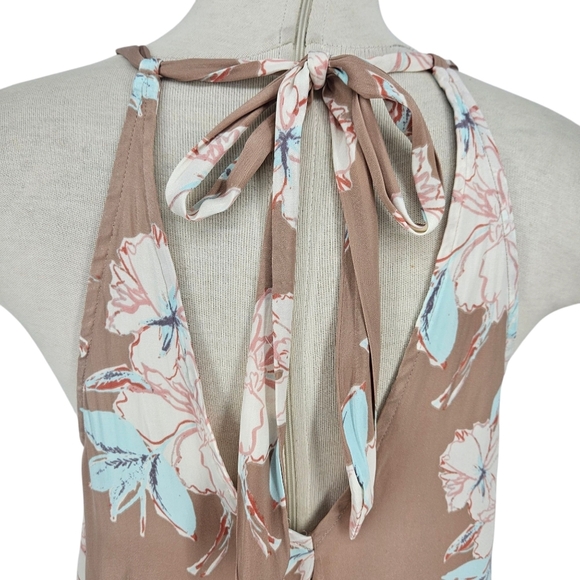 Intimately Free People Tank Top Beige Floral Sleeveless Keyhole Tie Back Large - Picture 6 of 10